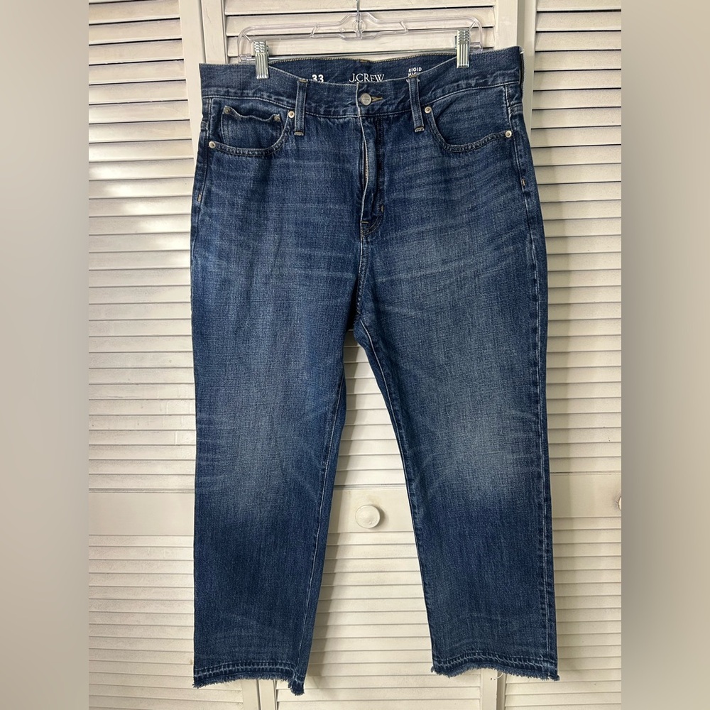 J Crew Rigid High Rise Straight Leg Blue Denim Jeans Size 33”